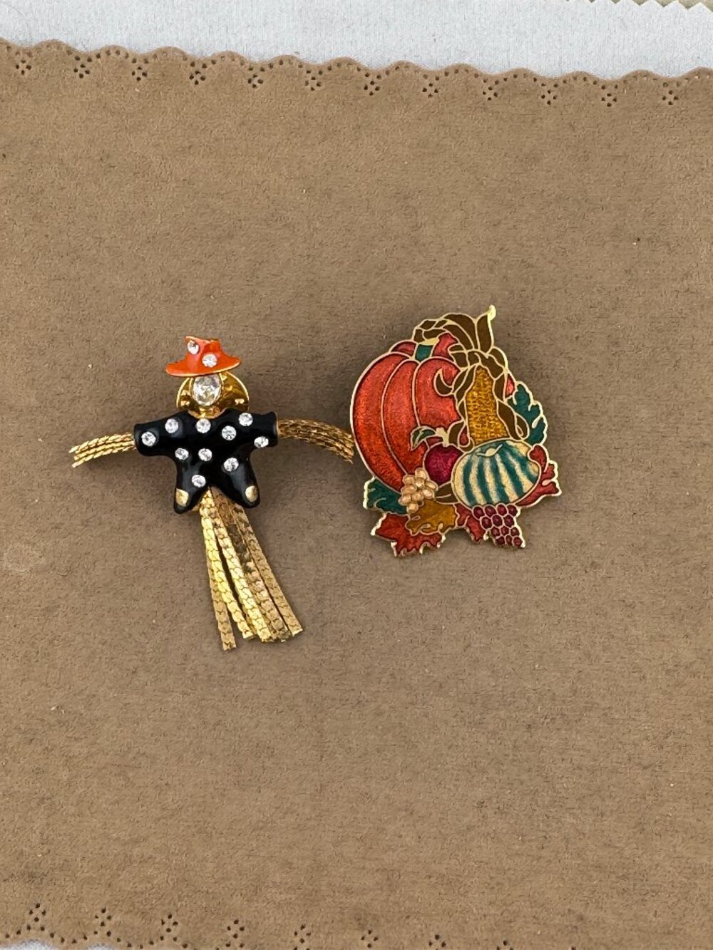 Set Of 2 Halloween Pins, Pumpkin and Scare Crow Pins